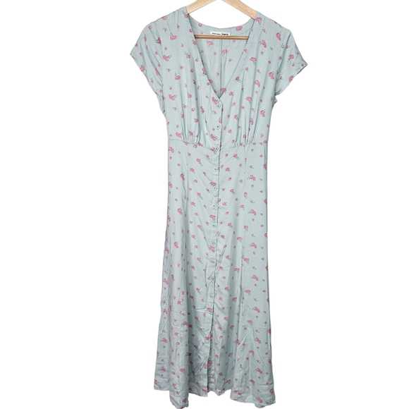 Reformation Denise Floral Blue Midi Dress Size Large - Picture 2 of 5